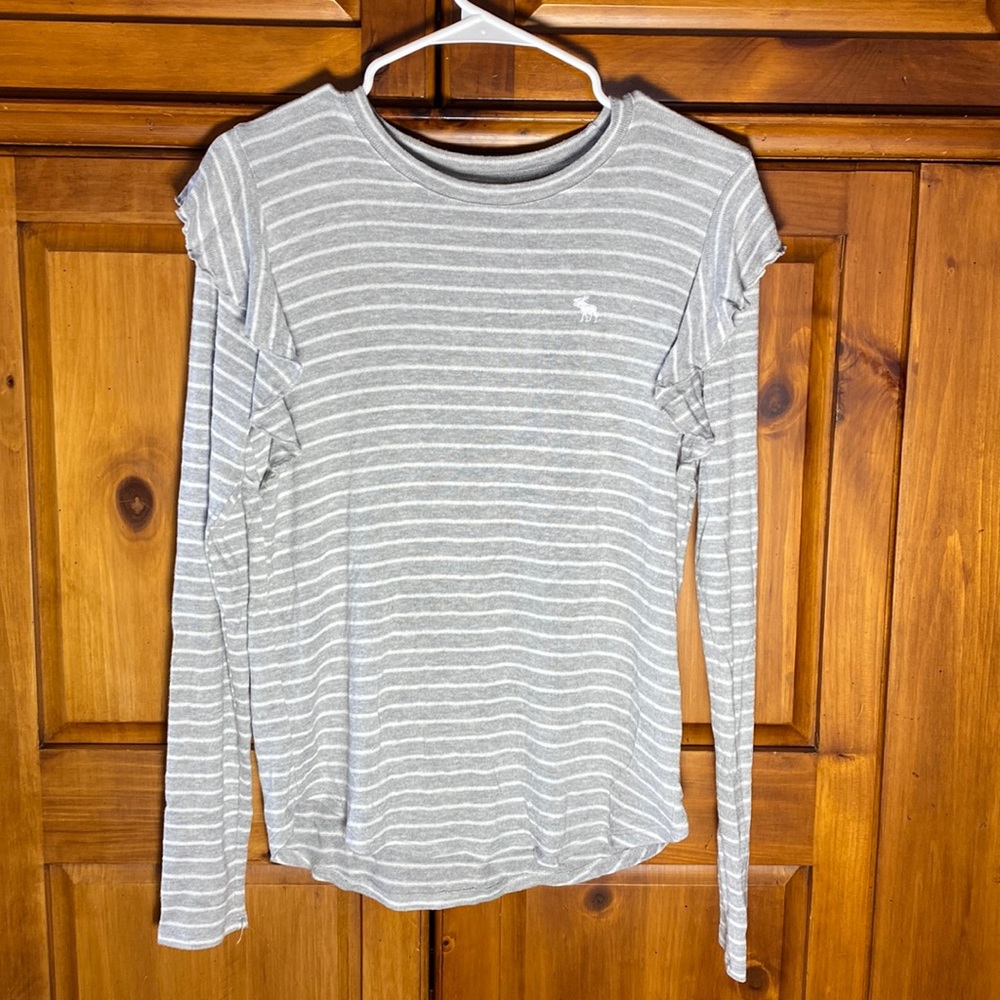 Abercrombie Kids Girls Gray and White Striped Long Sleeve Shirt